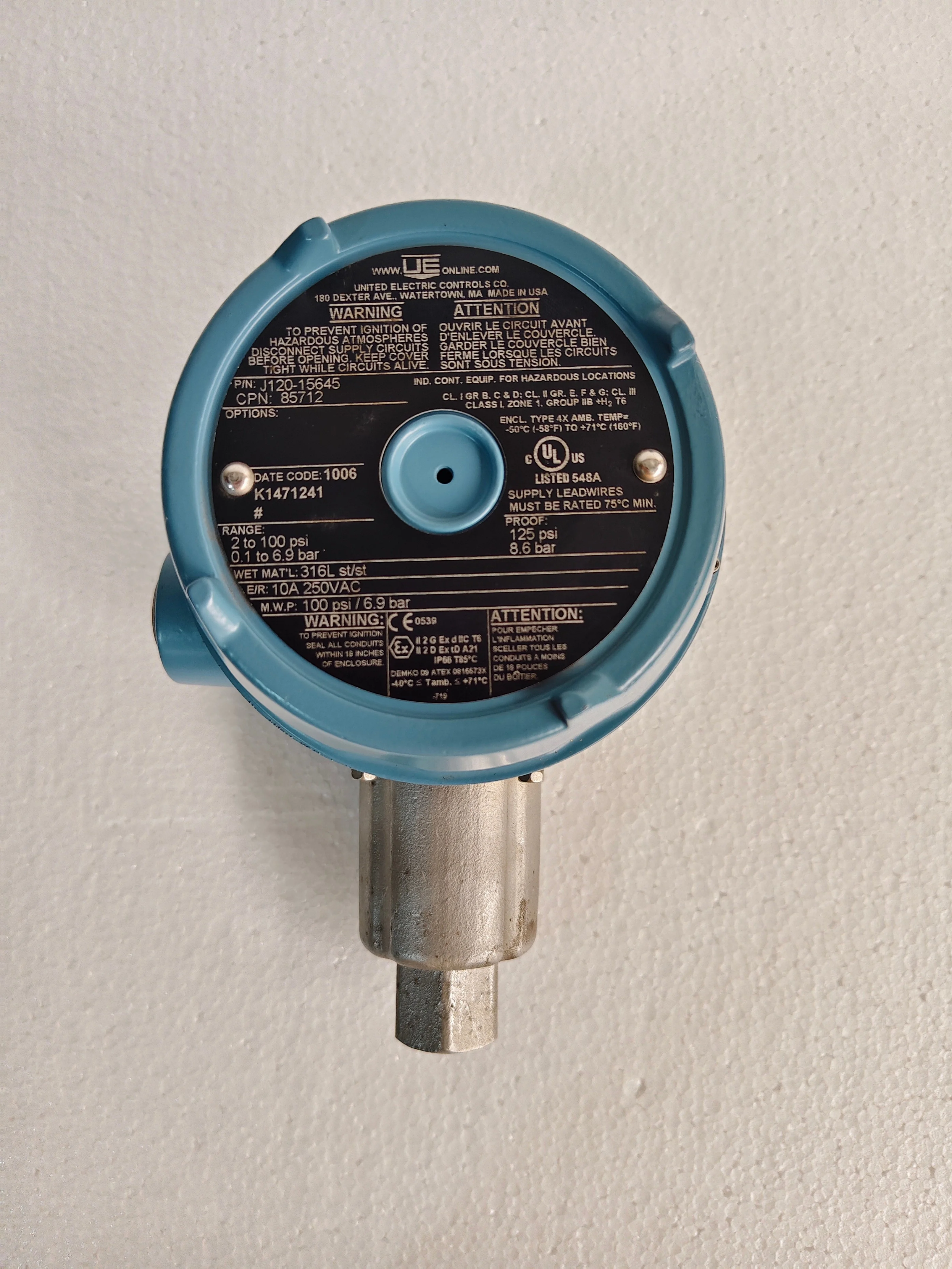 United Electric J120-15645 Differential Pressure Switch