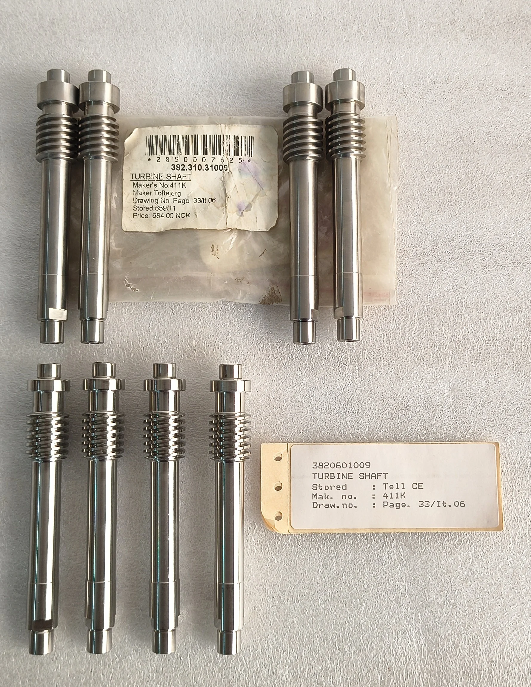 TOFTEGORJ TANK CLEANING 411K TURBINE SHAFT LOT OF 08 PCS