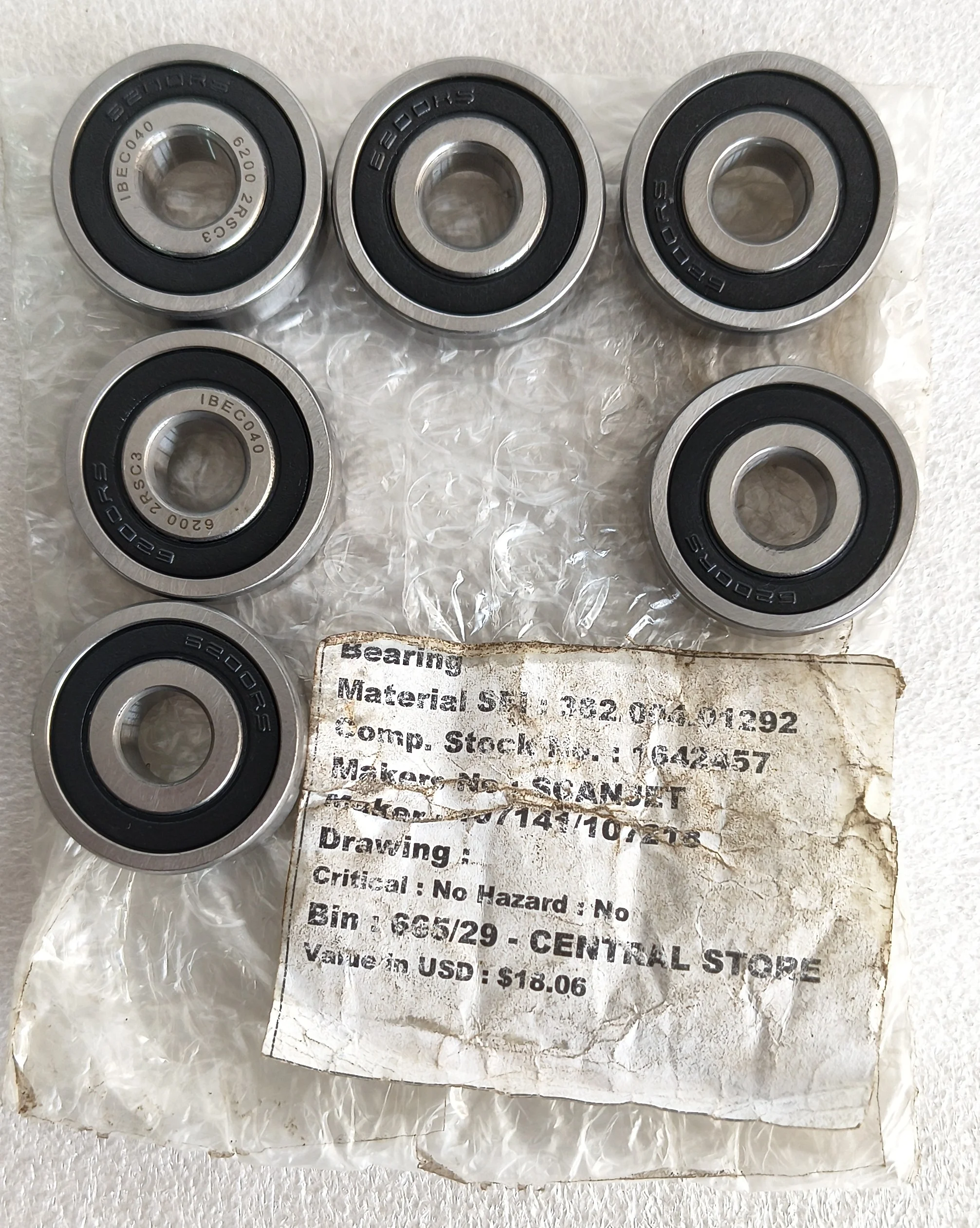 SCANJET TANK CLEANING 107141/107218 BEARING LOT OF 6 PIECES