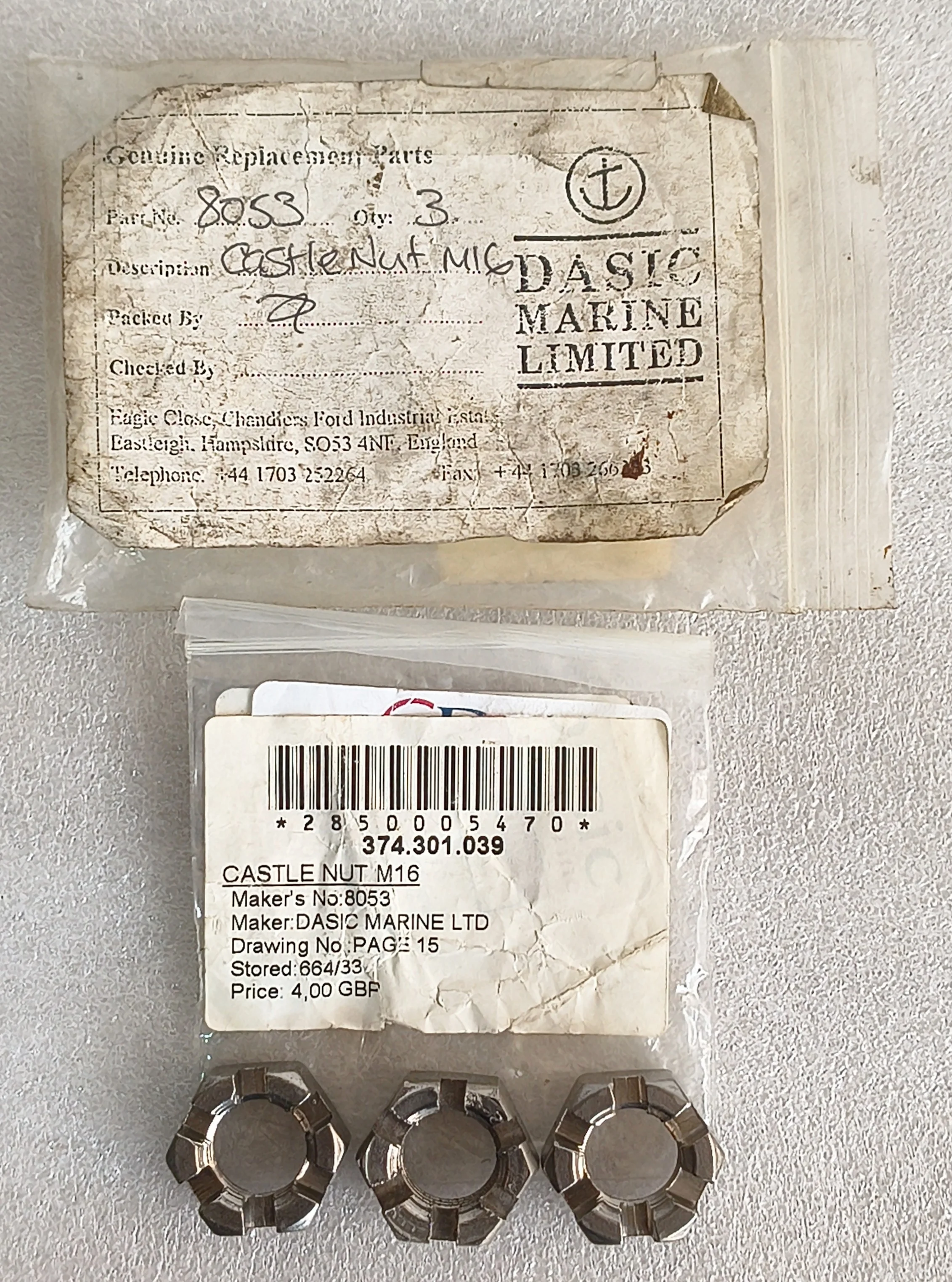 DASIC MARINE 8053 CASTLE NUT LOT OF 03 PIECES