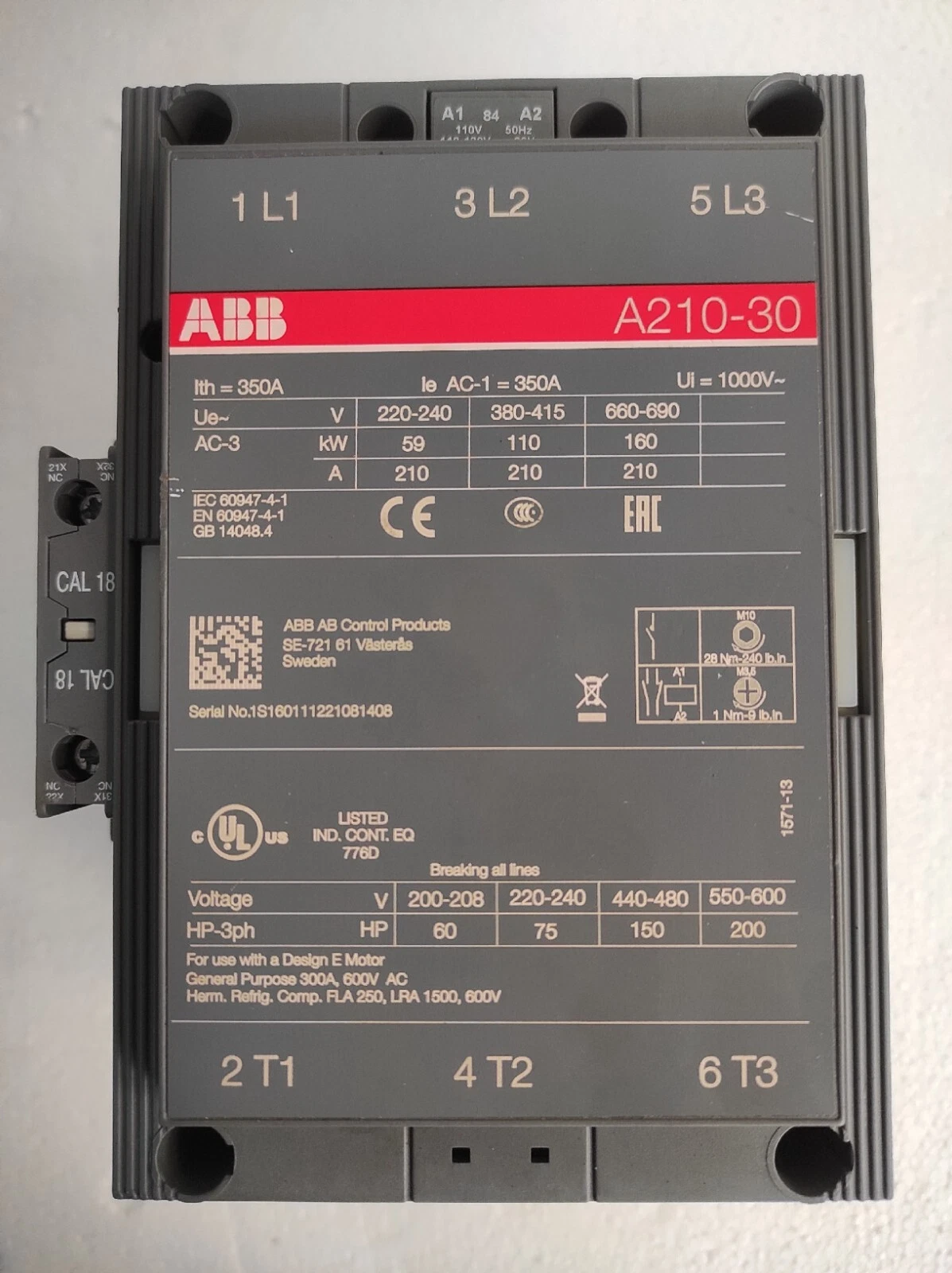 ABB a210-30-11-84 / A210-30-11-84 Contactor 220-230V 50Hz / 60Hz CAL18-11 #1