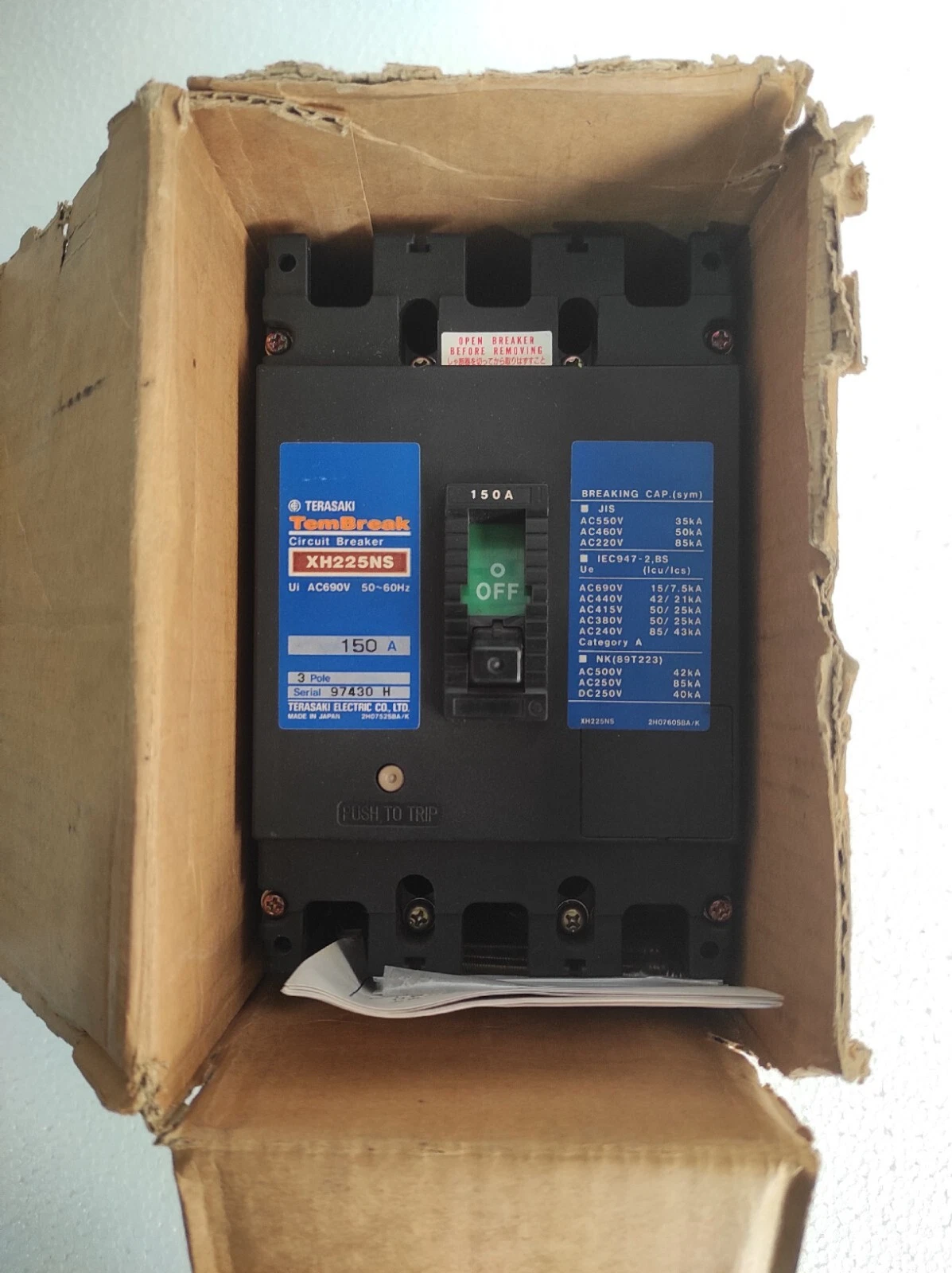 Terasaki TemBreak xh225ns / XH225NS 150A 3 Pole Circuit Breaker